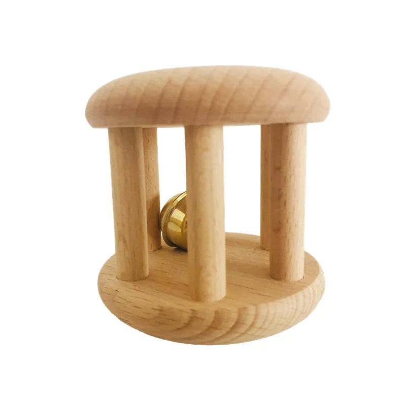 Montessori Wood Bell Rattle Interlocking Discs Grasping Beads Baby Toys Newborn Hand Motor Skill Practical Tools Early Education