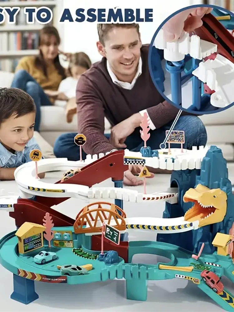 Toy car ramp track dinosaur mountain climbing track car Colorful vehicle building toy set, with racing car and track, suitable a