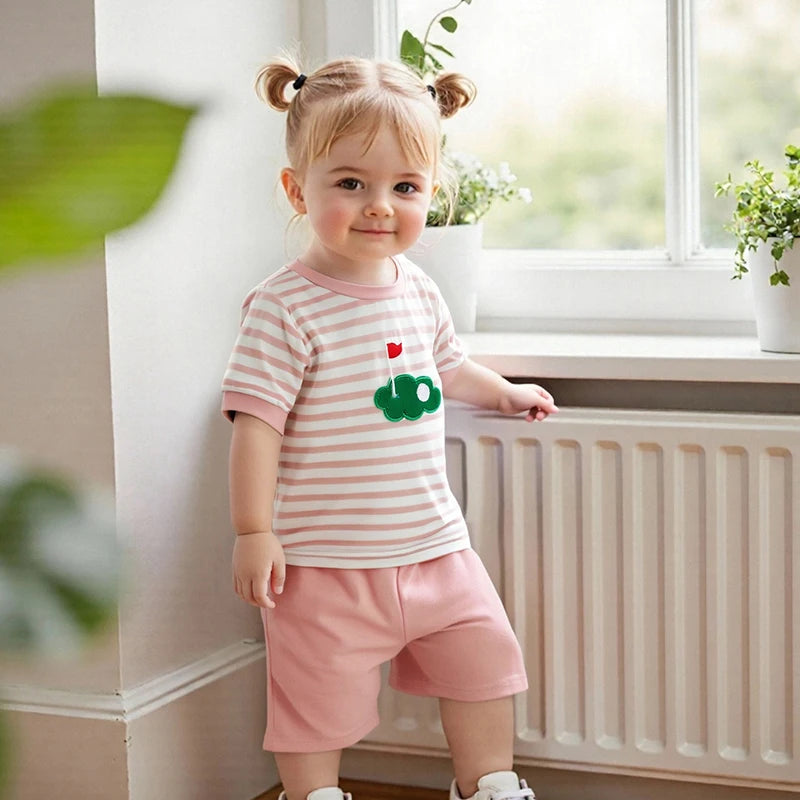 Adorable Infant Golf Attire Stylish Striped Tee and Comfy Shorts Set for Toddler Boys and Girls - Trendy Baby Outfit