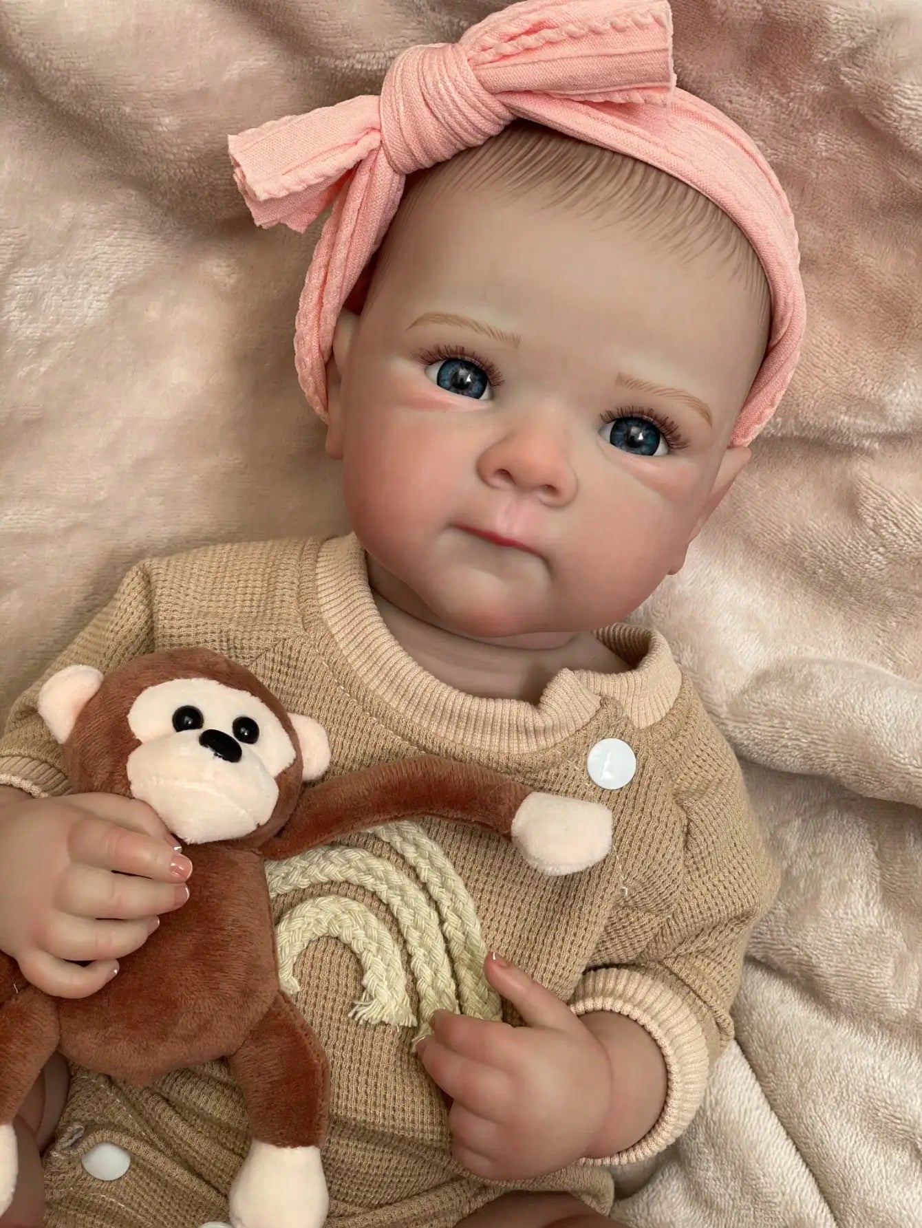 Saskia 18-Inch Full Silicone Vinyl Reborn Doll Bettie | Handmade Newborn Bebe with Painted Hair | Includes Monkey Toy