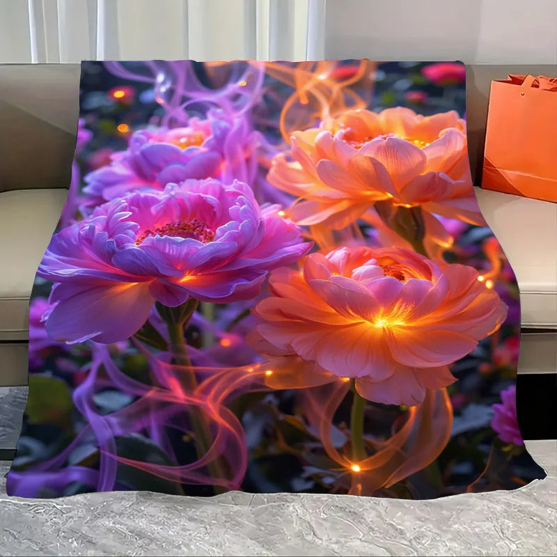 Flannel Blanket-Soft Lightweight All-season Charming Floral Baby Blanket with Elegant Lady Design Soft and Cozy