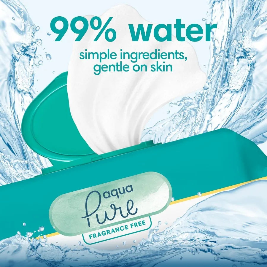 Pampers Baby Wipes Aqua Pure 99 waterbased wipes Hypoallergenic and Unscented Baby Wipes 672 Wipes Total 12 FlipTop Packs