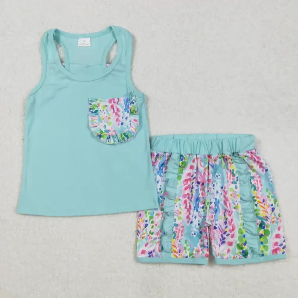 Sleeveless Print Baby Girl Outfit Toddler Girls Clothing Sets Colorful Leopard Kids Two Piece Set