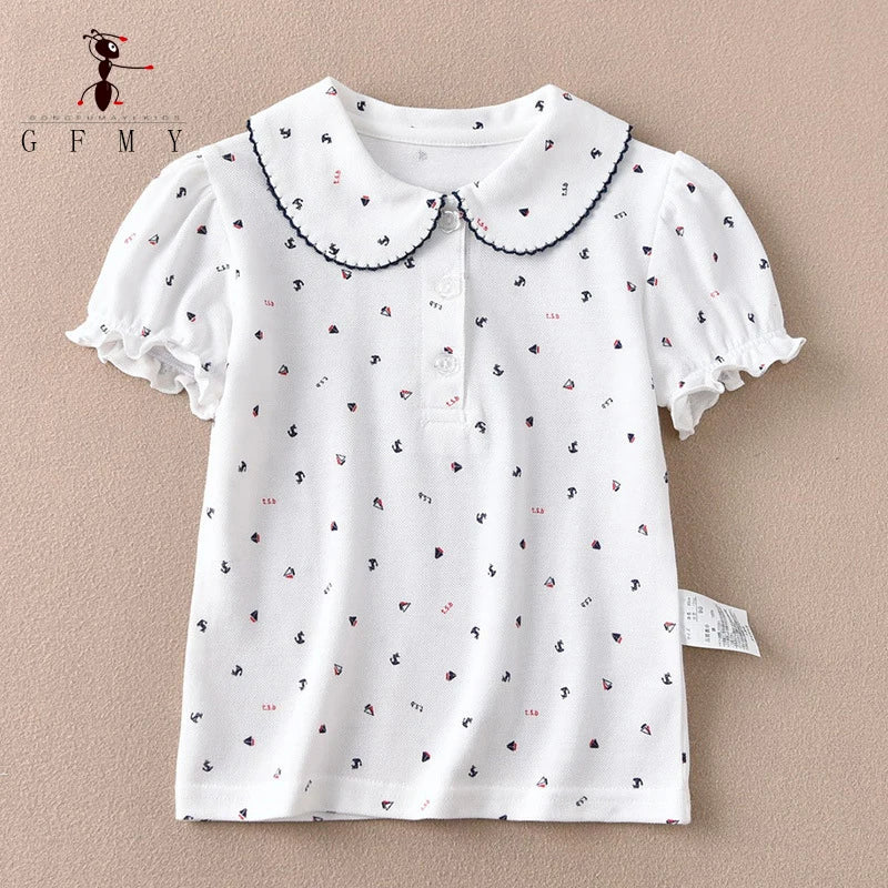 Children's short-sleeve Polo Shirts Boys and Girls 2025 Summer t-shirts 100% Cotton White School Tops 2T-16T Performance costume