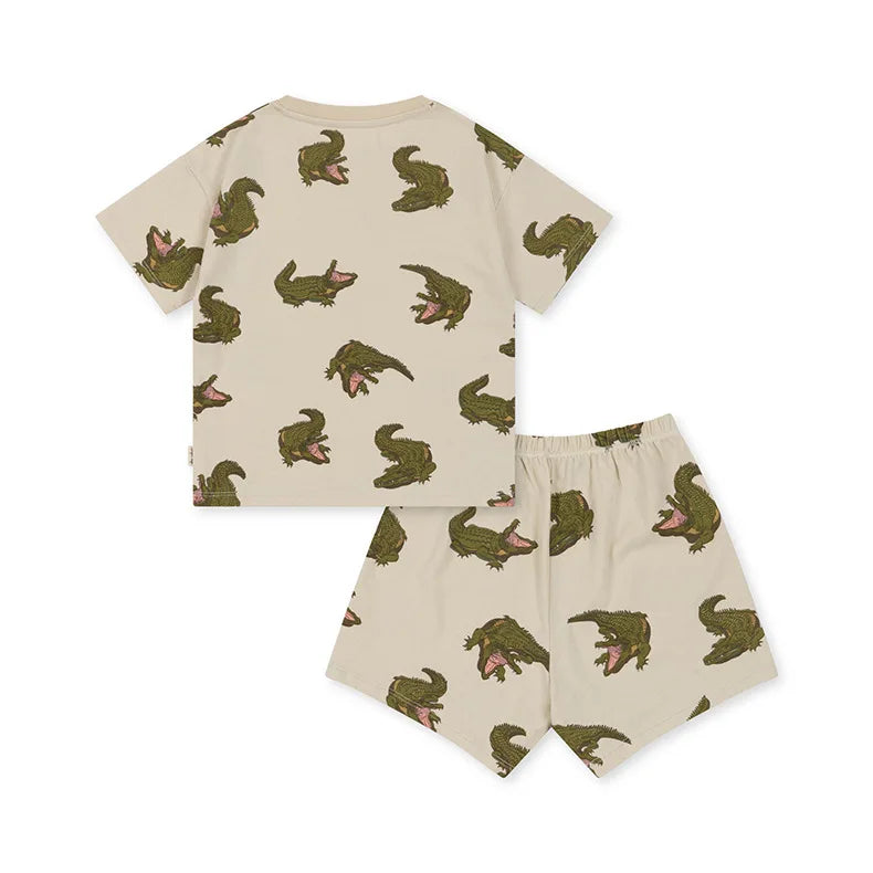 2025 Summer KS Children's Clothing Baby Girls Cartoon Swan Short Sleeve T Shirts Suits Boys Gorilla Bottom T-shirt Kids Home Set