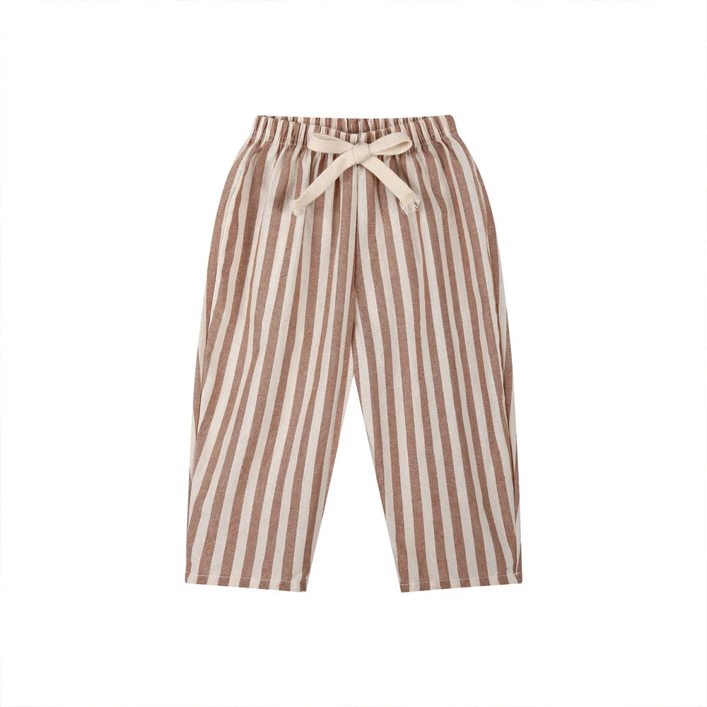 Child Linen Cotton Stripe Pants for Boys Girls Spring Summer Casual Loose Kids Children's Trousers