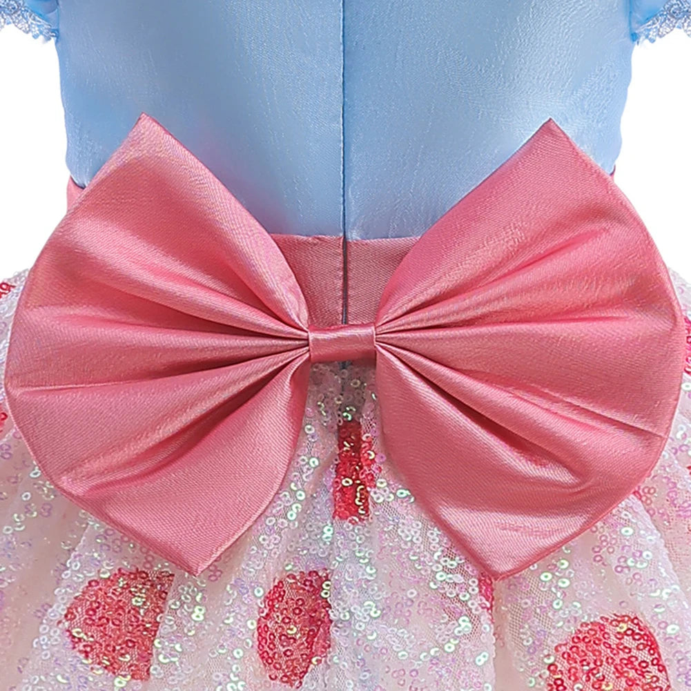 Kids Cosplay Costume with Headband Flying Sleeve Sequins Dress Little Shepherdess Princess Dress for Halloween Carnival Party