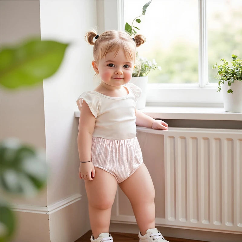 Infant Baby Girls Shorts Elastic Waist Striped Embroidery Letters Summer Shorts Bottoms for Birthday