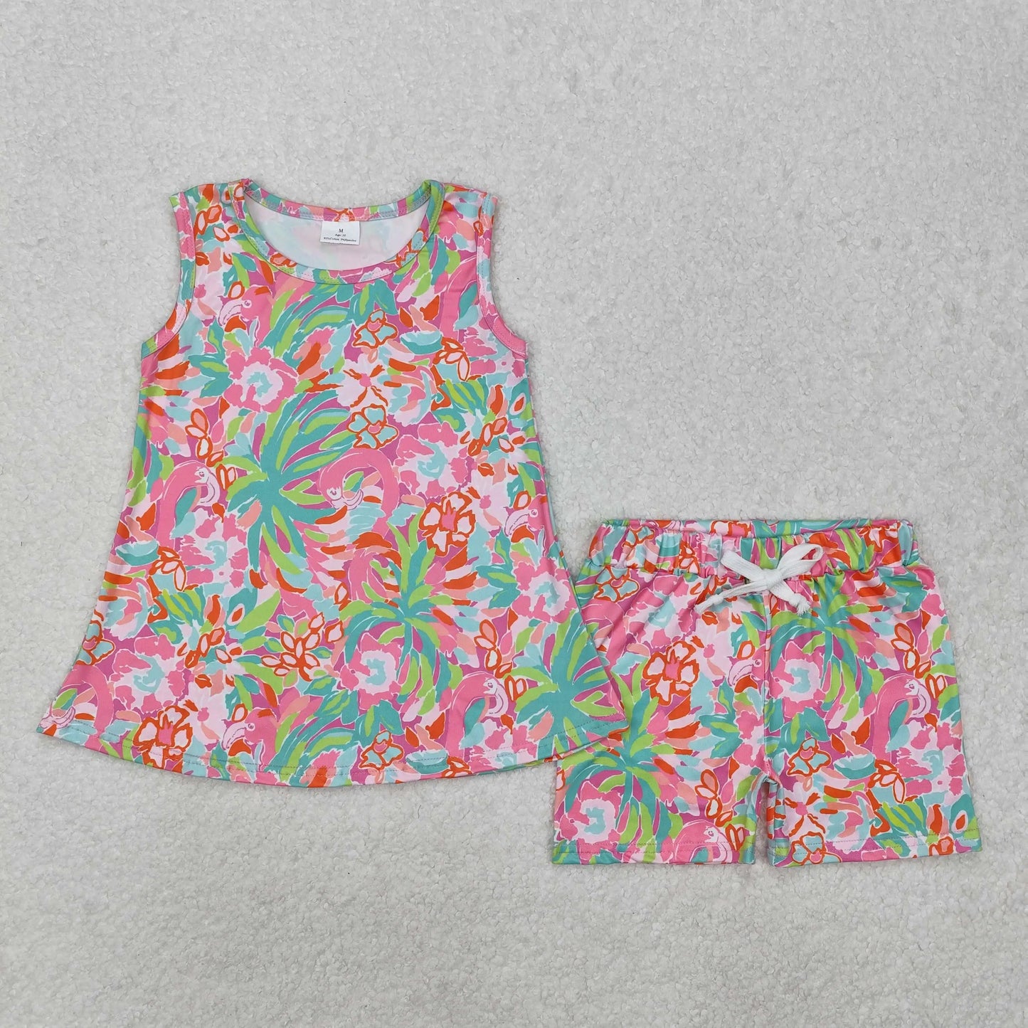 3.6 yan New rts baby girl summer suit wholesale boutique floral leaf bow pattern pink short sleeve shorts pajamas girls set
