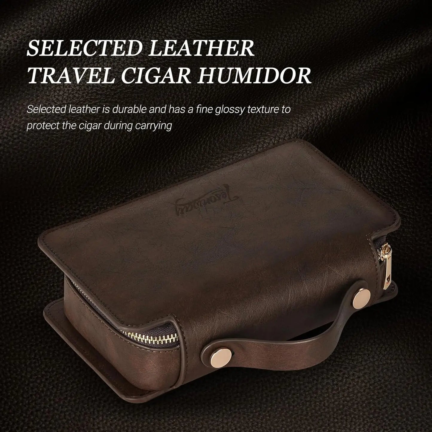Cigar Humidor Leather Cedar Wood Cigar Case with Cigar Lighter, Cigar Cutter,Humidifier,Portable Travel Humidor Cigar Box