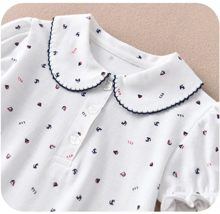 Children's short-sleeve Polo Shirts Boys and Girls 2025 Summer t-shirts 100% Cotton White School Tops 2T-16T Performance costume