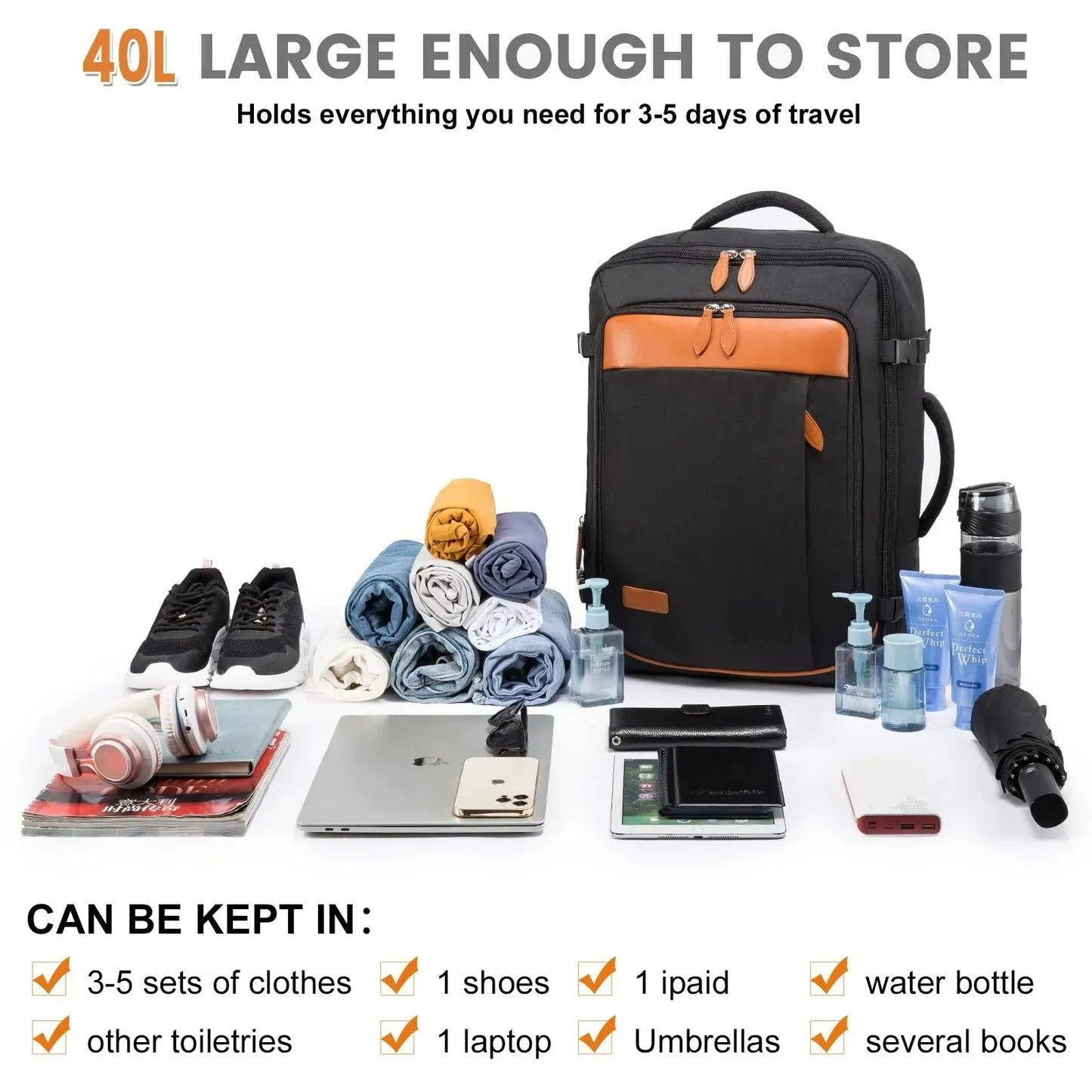 40L Large Capacity Backpack Laptop Backpack Expandable Large Suitcase Waterproof Luggage Travel Backpack
