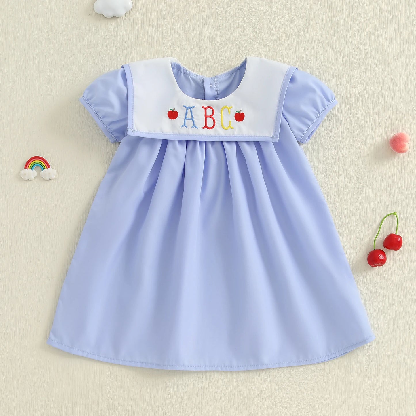 Girls Summer Dress with Floral Embroidery and Ruffle Sleeves Cute Back to School Dress for Toddler Girls Casual Dress for Kids