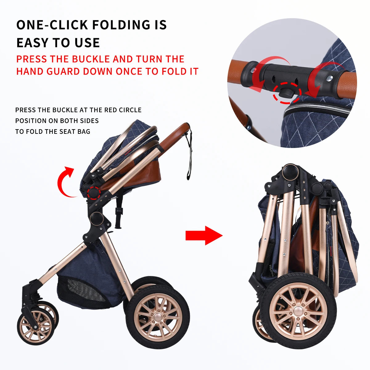 Foldable baby stroller with shock absorption function, an outdoor stroller that can be pushed in both directions