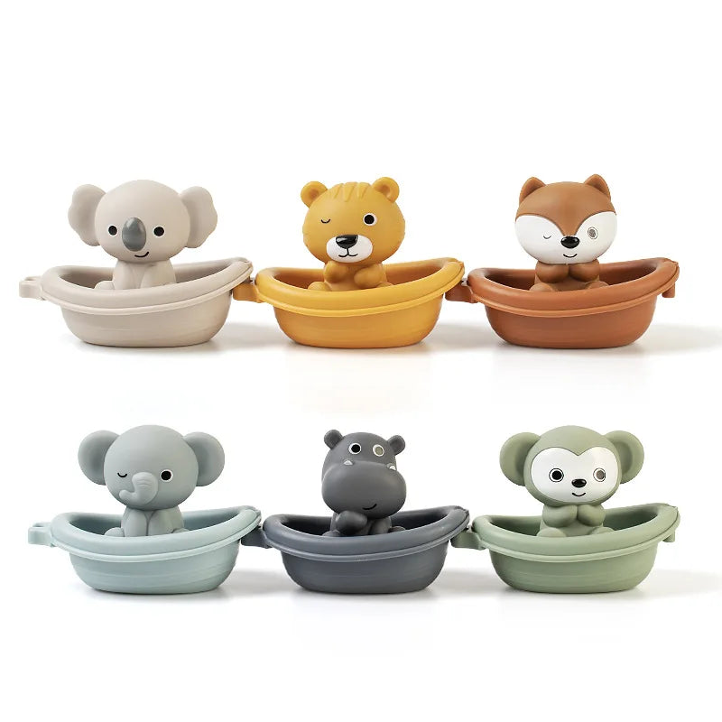 Baby Bath Toys Stacking Bath Boat Toy Silicone Adorable Animal Finger Puppets for Children Interactive Floating Squeeze Toy Gift