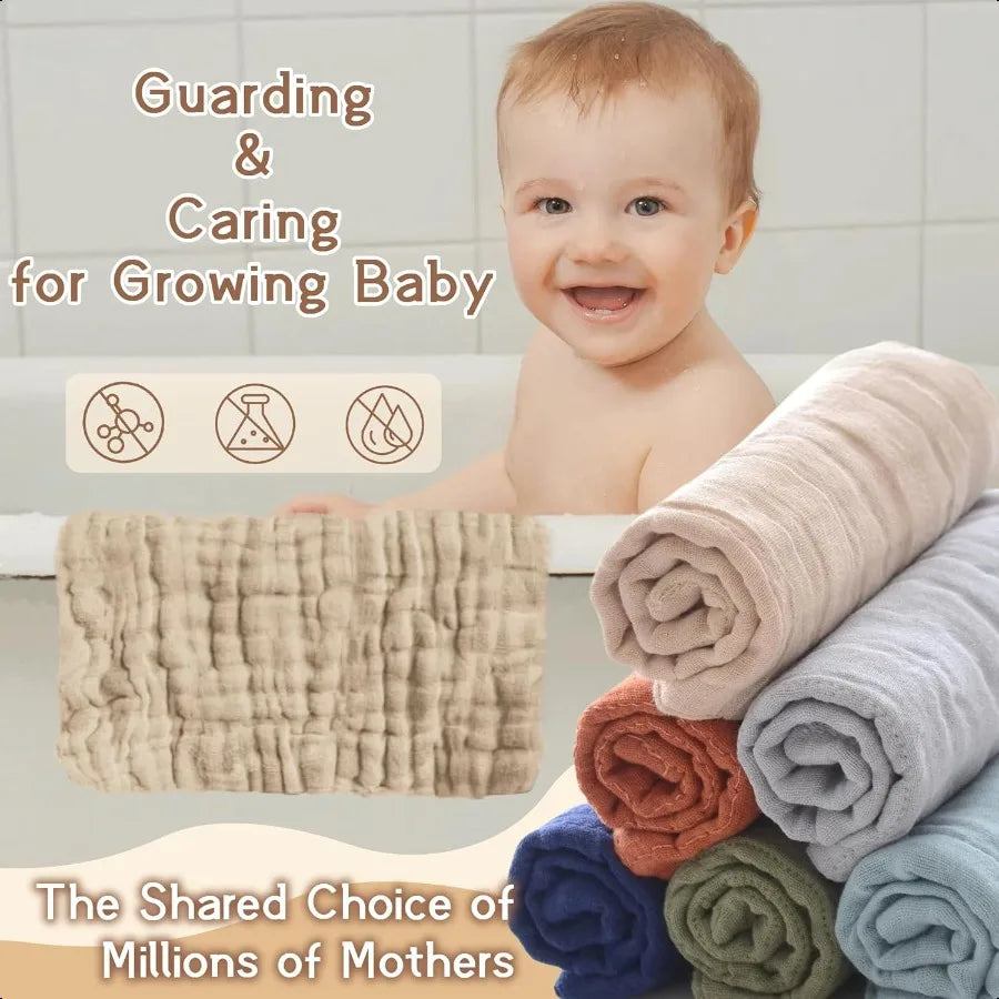 Cotton Towel for Baby Soft Face Cloths Newborn Absorbent Bath Wipes Muslin Washcloth Burp Cloths or Towels Pack of 6 12x12 inch