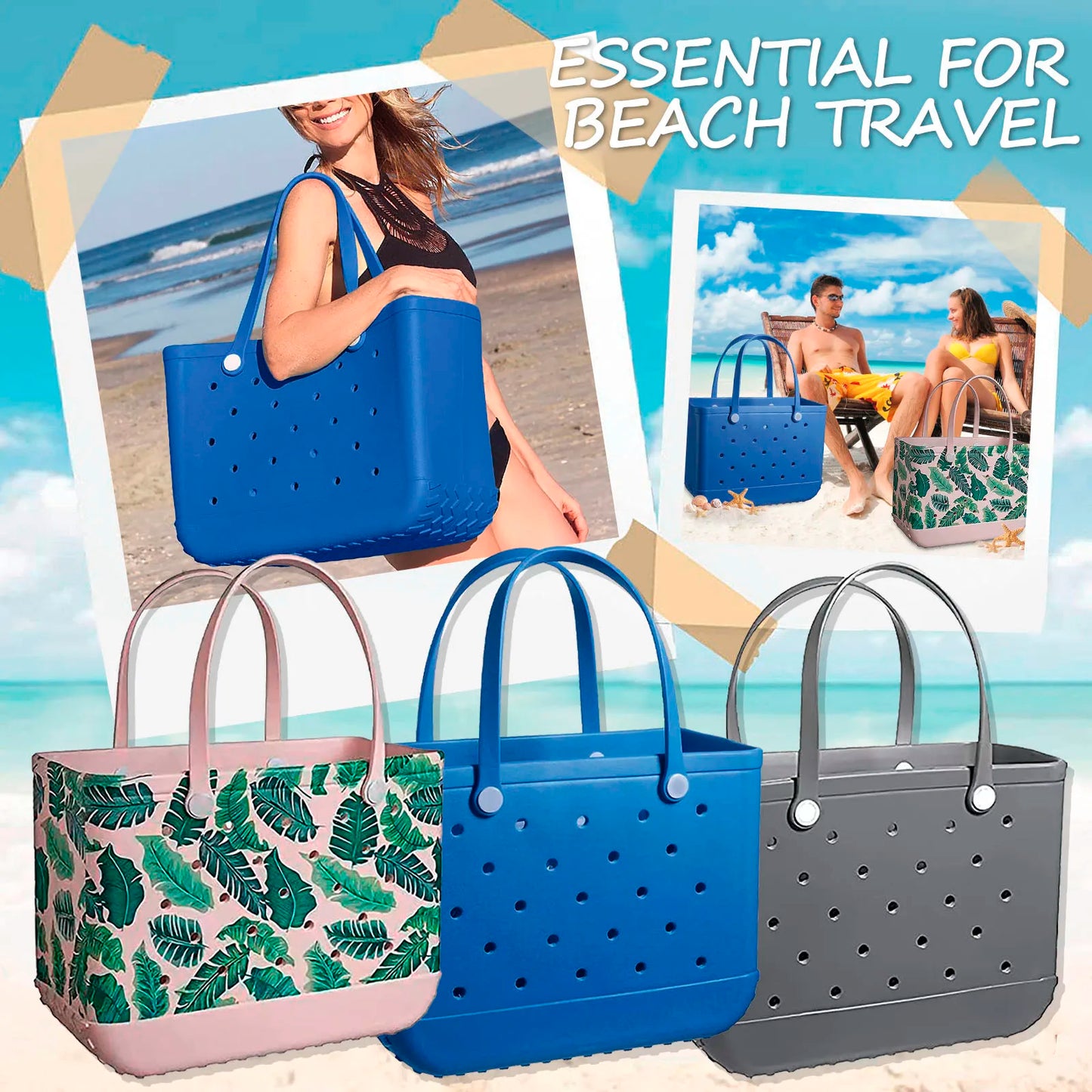 Rubber Beach Bags Waterproof Sandproof Outdoor EVA Portable Travel Bags Washable Tote Bag For Beach,Sports,Market