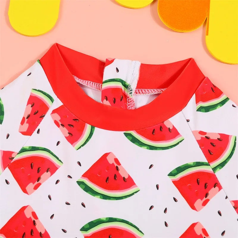 Toddler Girls Swimsuit with UPF 50 Sun Protection Watermelon Print Zipper Front Long Sleeve Rash Guard Swimwear for