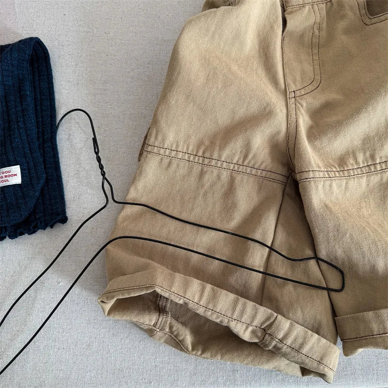 2025 Spring New Children Cargo Pants Cotton Boys Casual Pants Solid Versatile Baby Girls Loose Trousers Kids Wide Leg Pants