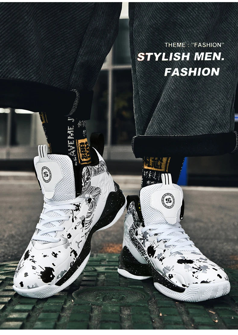 Basketball Shoes No-Slip Breathable Outdoor Shoes Fashion Graffiti Training Shoes