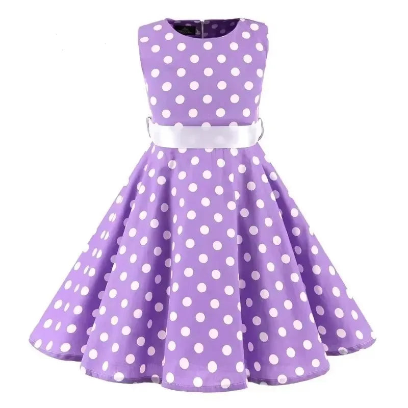 Summer Girls Dress Elegant Vintage Cotton Retro Princess Dress Party Costume Kids Clothes Polka Dot Girl Dress Children Clothing