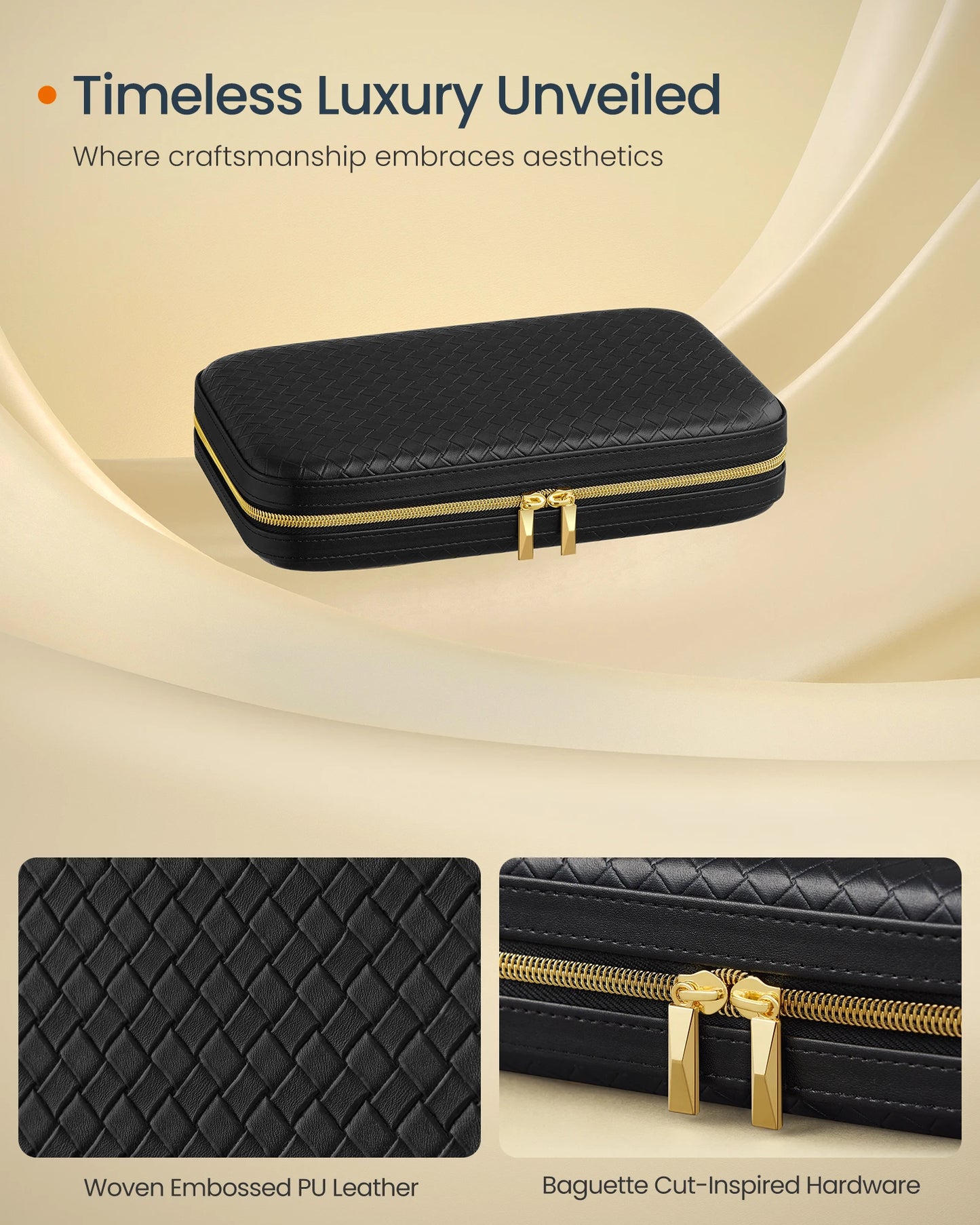SONGMICS HOME Travel Jewelry Case, Jewelry Organizer Box with Mirror, Jewelry Pouch, Woven Embossed PU Leather, Hard Shell