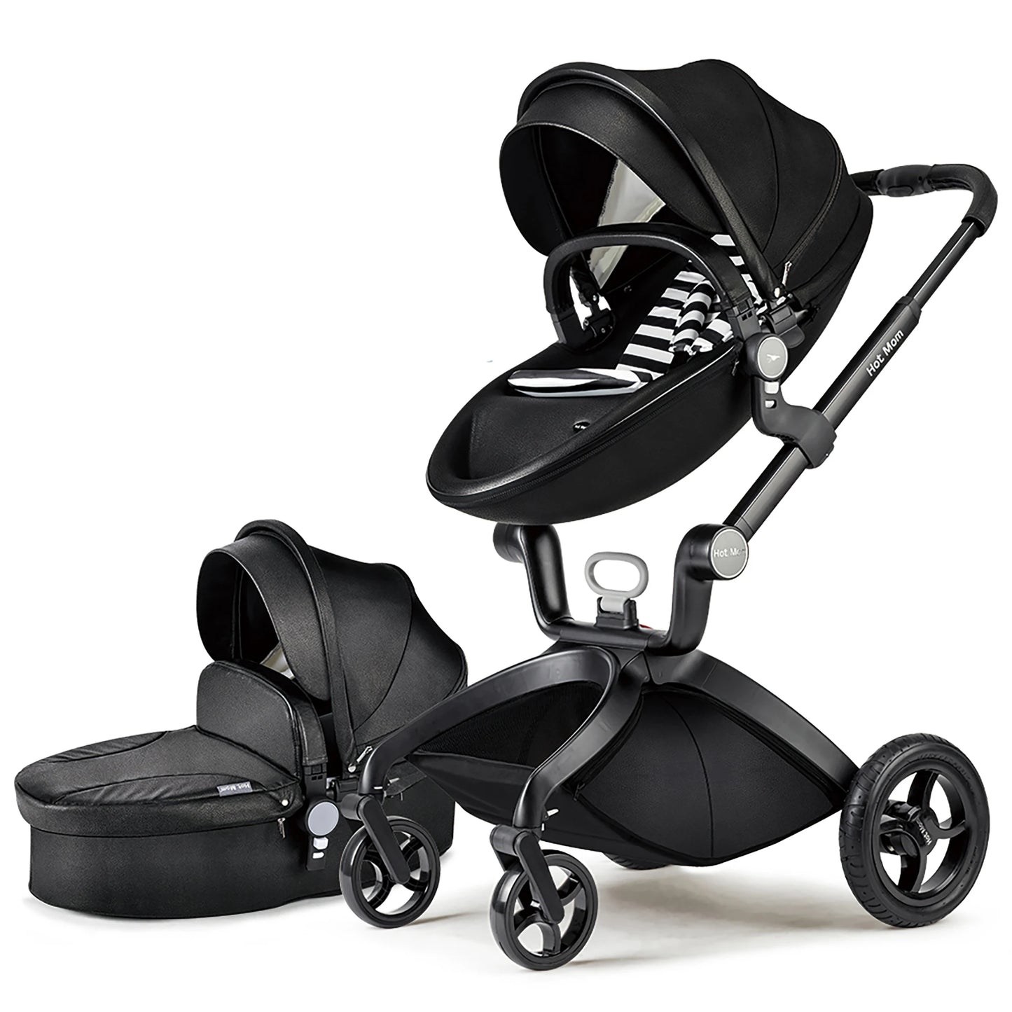 Hot Mom F22 baby stroller 3in1 ,adjustable seat,aluminum frame,solid rubber tires,rain cover,mosquito net,large storage basket