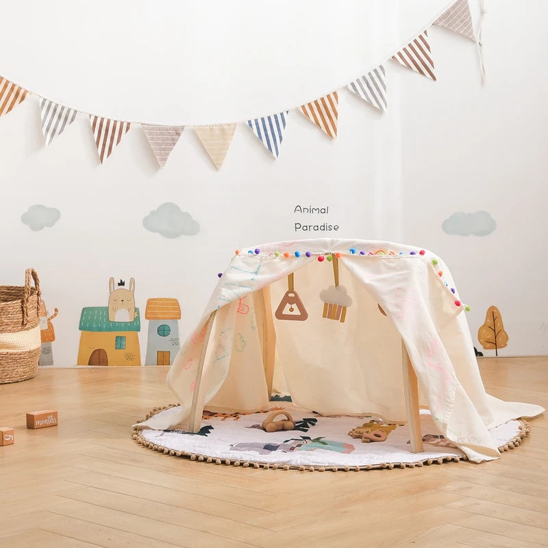 Baby Montessori Wooden Gym Frame Rattle Toys Newborn Mobile Hanging Sensory Toys Foldable Play Gym Frame Kid Holder Bracket Gift