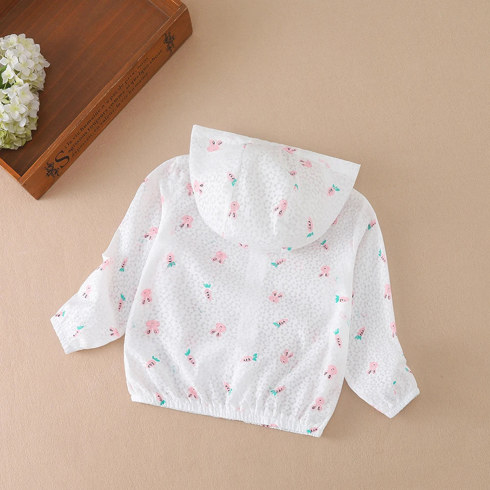 Baby Girls Summer Hooded Jacket 2024 New High Quality Lightweight Kids Cartoon Printed Cute Clothes for 2-6 Years