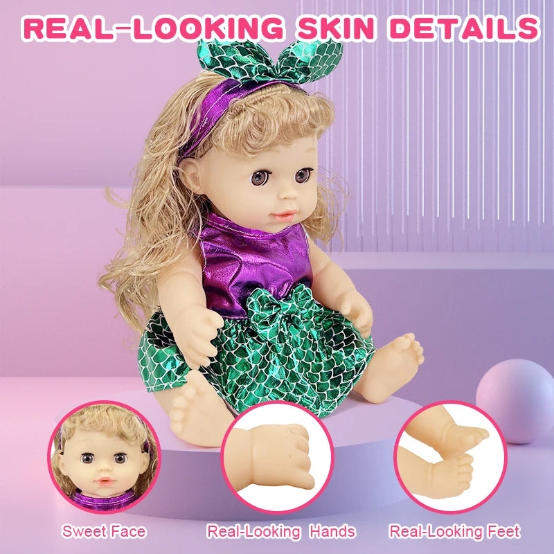 12 inch Blinkable Baby Doll Vinyl Doll Silicone Doll Baby Reborn Doll Full Body Soft Children's Toy Birthday Gift Girl Gift
