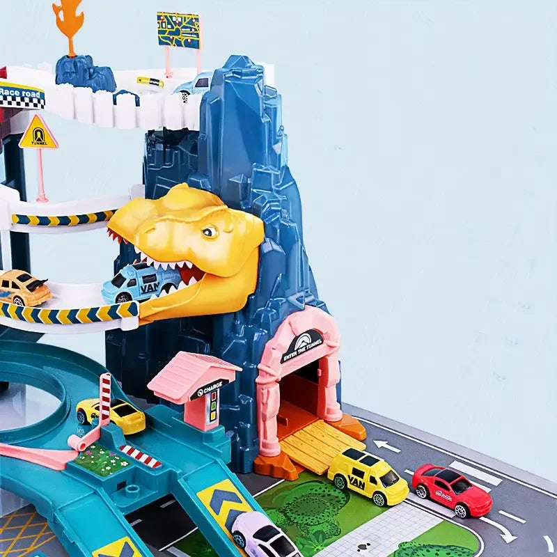 Toy car ramp track dinosaur mountain climbing track car Colorful vehicle building toy set, with racing car and track, suitable a