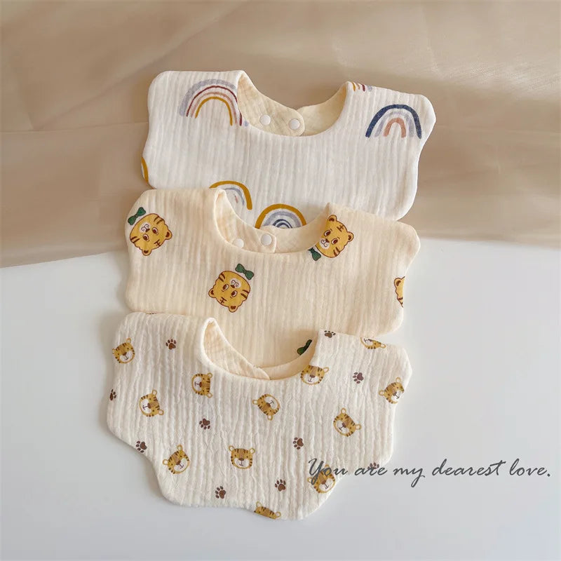 Summer Baby Cotton Gauze Waterproof Bibs Soft Cartoon Infant Bib Burp Cloths Bandana Scarf for Boy Girl Feeding Saliva Towel New