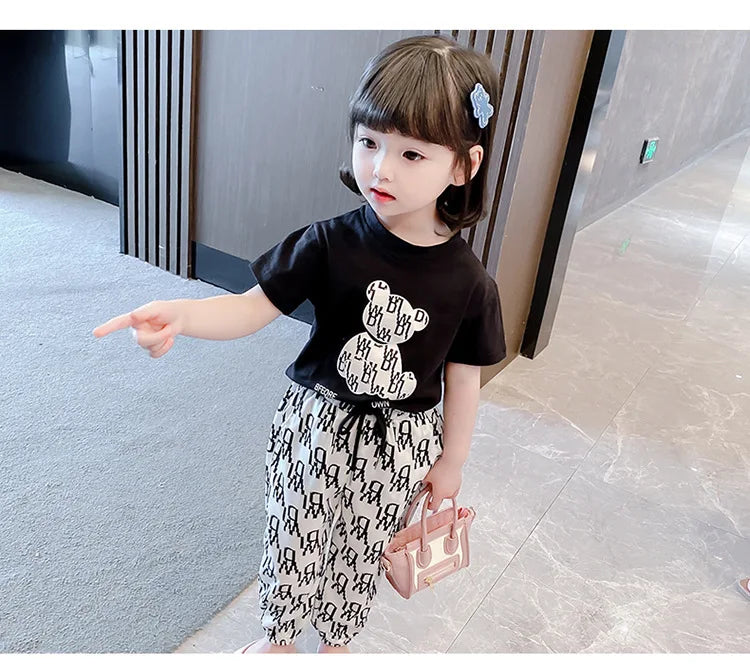 Kids Girls Clothing Sets Mother Kids Clothes Summer Children Clothings Cotton Toddlers Girl Short Sleeve Pants 2pcs Clothes Suit