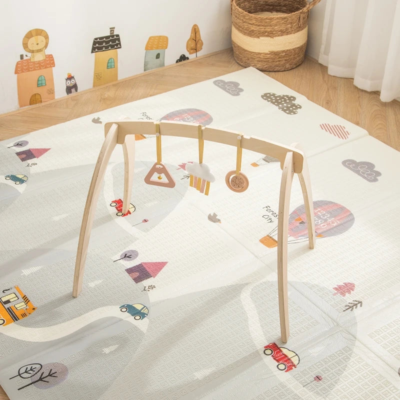 Baby Montessori Wooden Gym Frame Rattle Toys Newborn Mobile Hanging Sensory Toys Foldable Play Gym Frame Kid Holder Bracket Gift