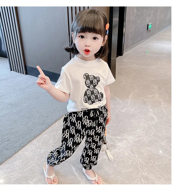 Kids Girls Clothing Sets Mother Kids Clothes Summer Children Clothings Cotton Toddlers Girl Short Sleeve Pants 2pcs Clothes Suit