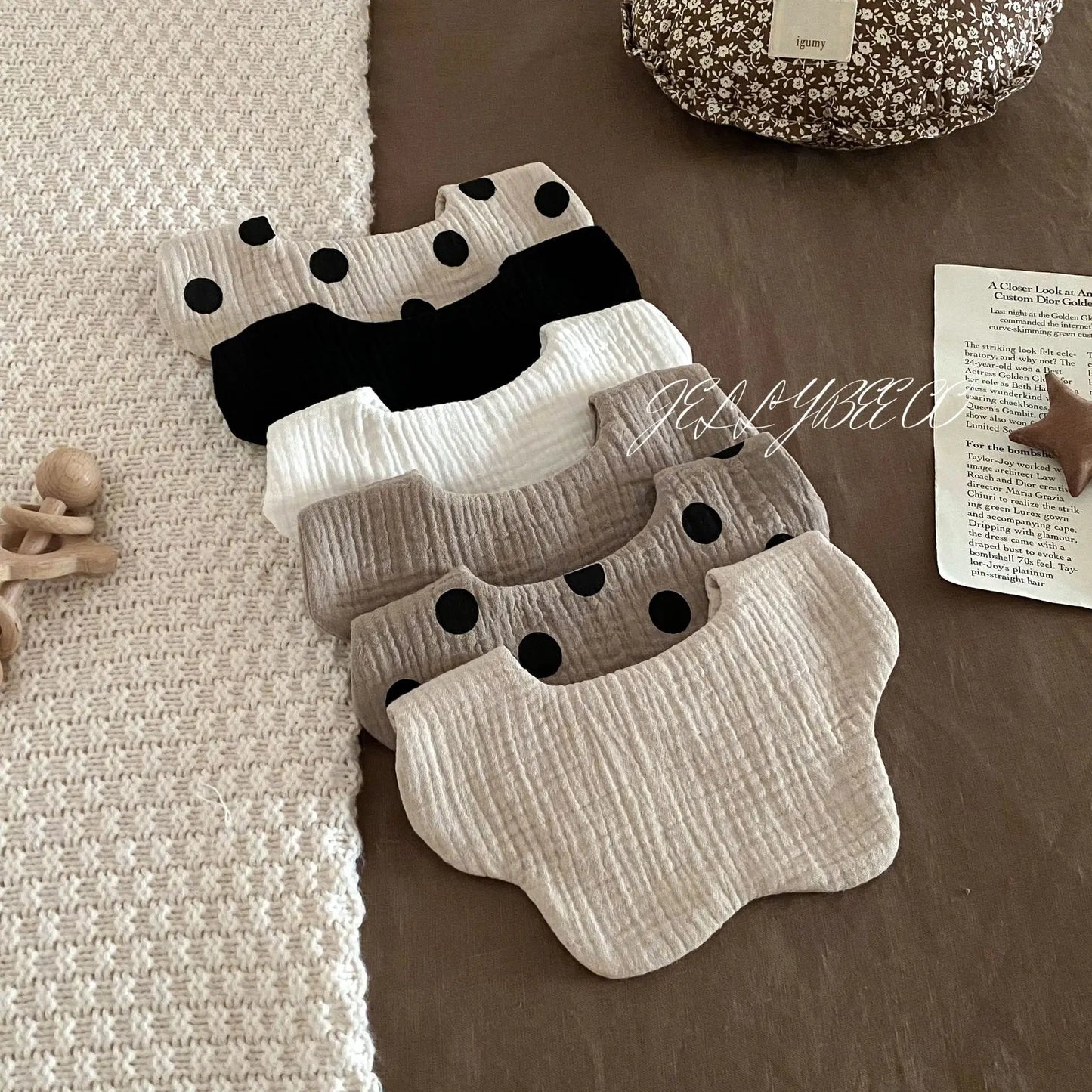 Polka Dot Flower Baby Bib Cotton Newborn Spit Up Burp Cloth Feeding Cover Washable Soft Absorbent Infant Accessories