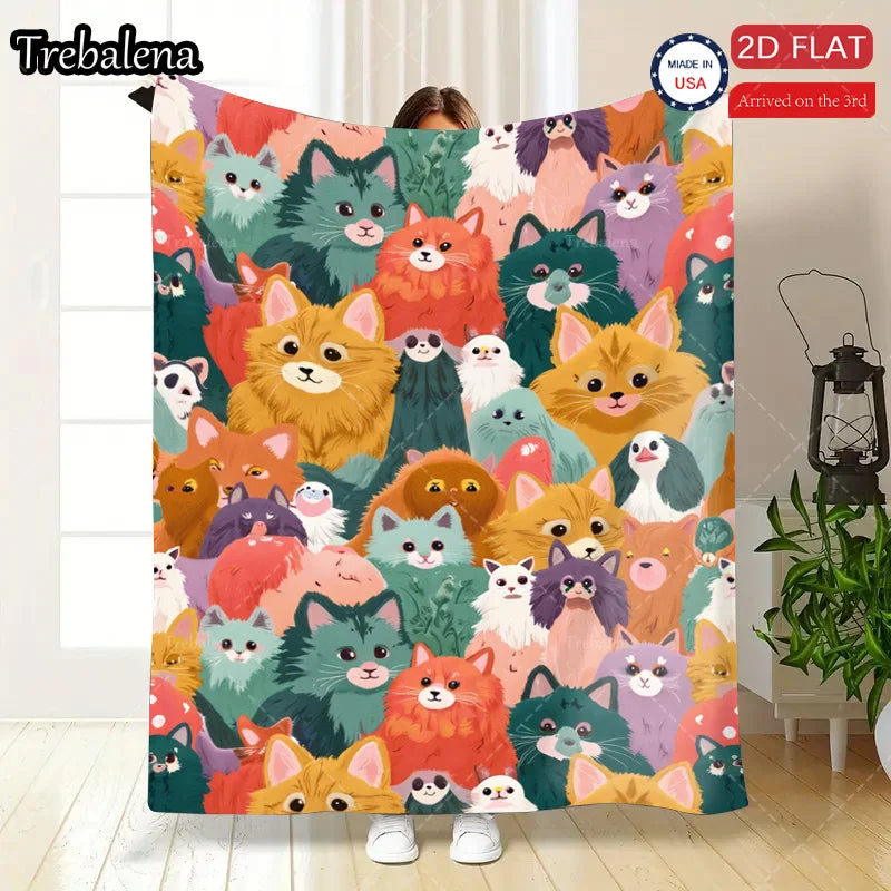 Flannel Blanket-Soft Lightweight All-season Cute Cat Pattern Soft Cozy Baby Blanket for Toddlers Kids Bedding