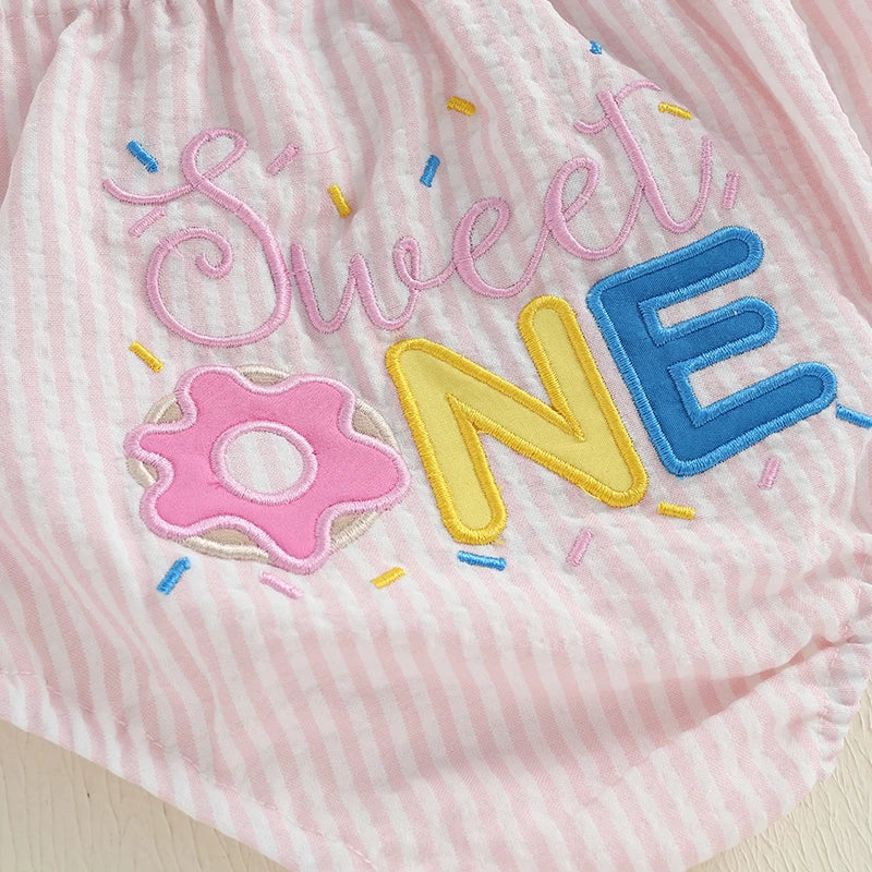 Infant Baby Girls Shorts Elastic Waist Striped Embroidery Letters Summer Shorts Bottoms for Birthday
