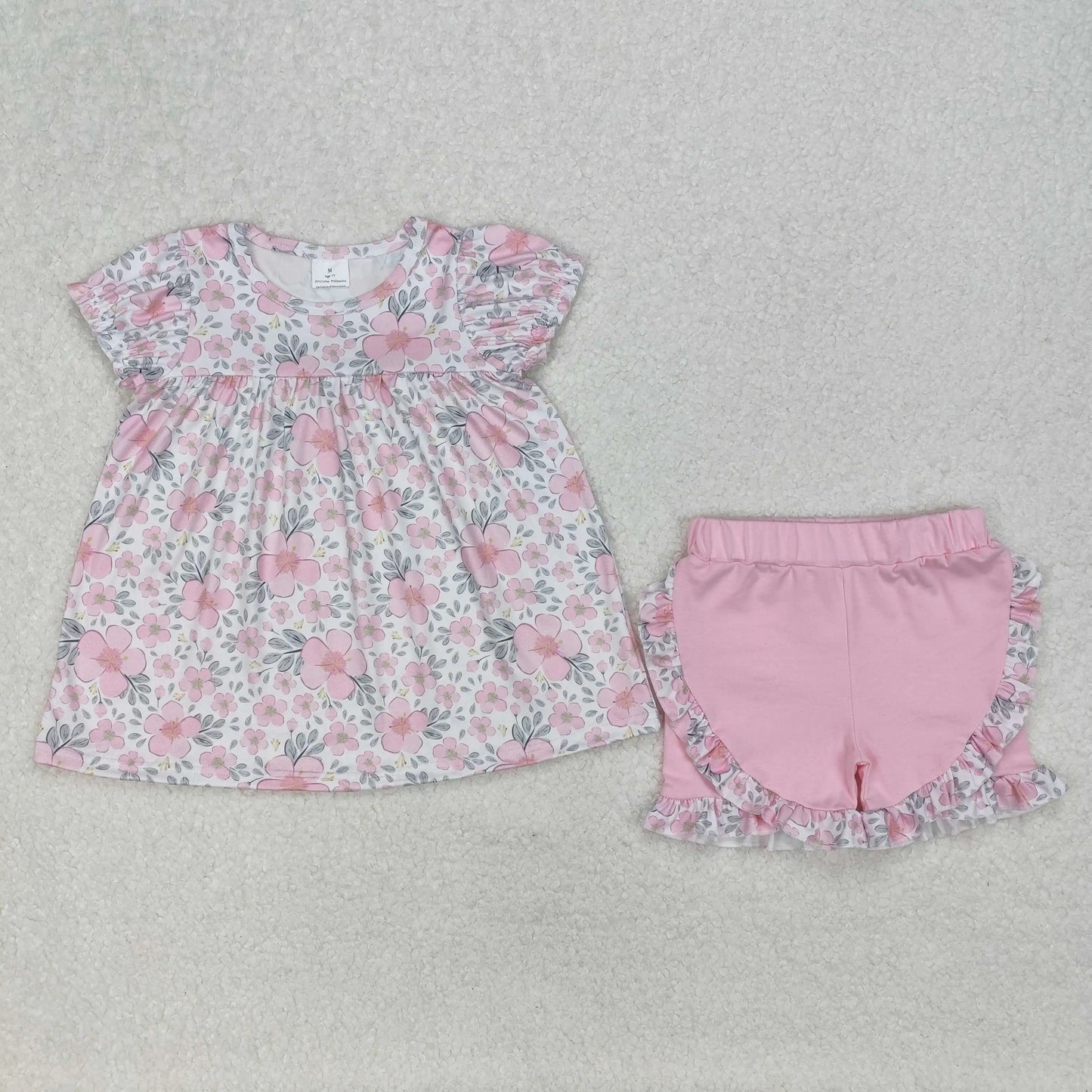 3.20 y NEW stock Baby Girls Summer Clothing Wholesale Boutique Embroidery MAMA'S GIRL Flower Pattern Pink Shorts set