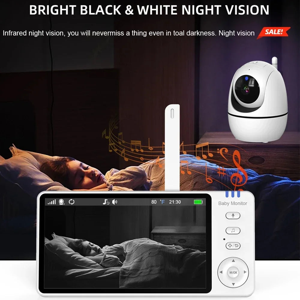 5Inch Video Baby Monitor With Pan Tilt Surveillance IPS Screen Camera Two Way Audio Night Vision Intercom Auto Nanny with Stand