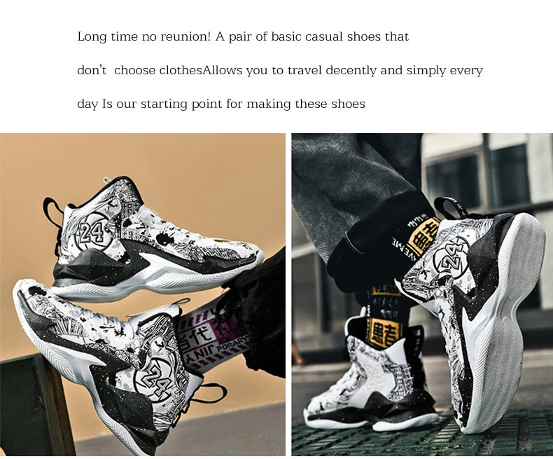 Basketball Shoes No-Slip Breathable Outdoor Shoes Fashion Graffiti Training Shoes