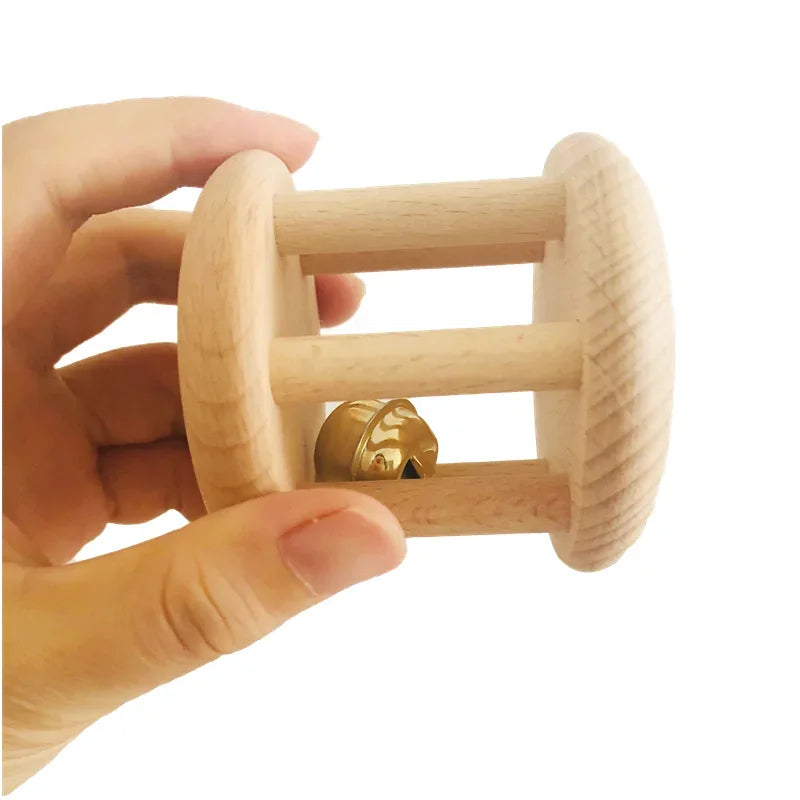Montessori Wood Bell Rattle Interlocking Discs Grasping Beads Baby Toys Newborn Hand Motor Skill Practical Tools Early Education