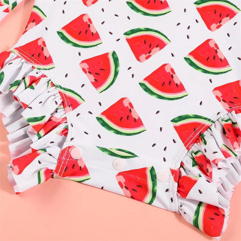 Toddler Girls Swimsuit with UPF 50 Sun Protection Watermelon Print Zipper Front Long Sleeve Rash Guard Swimwear for