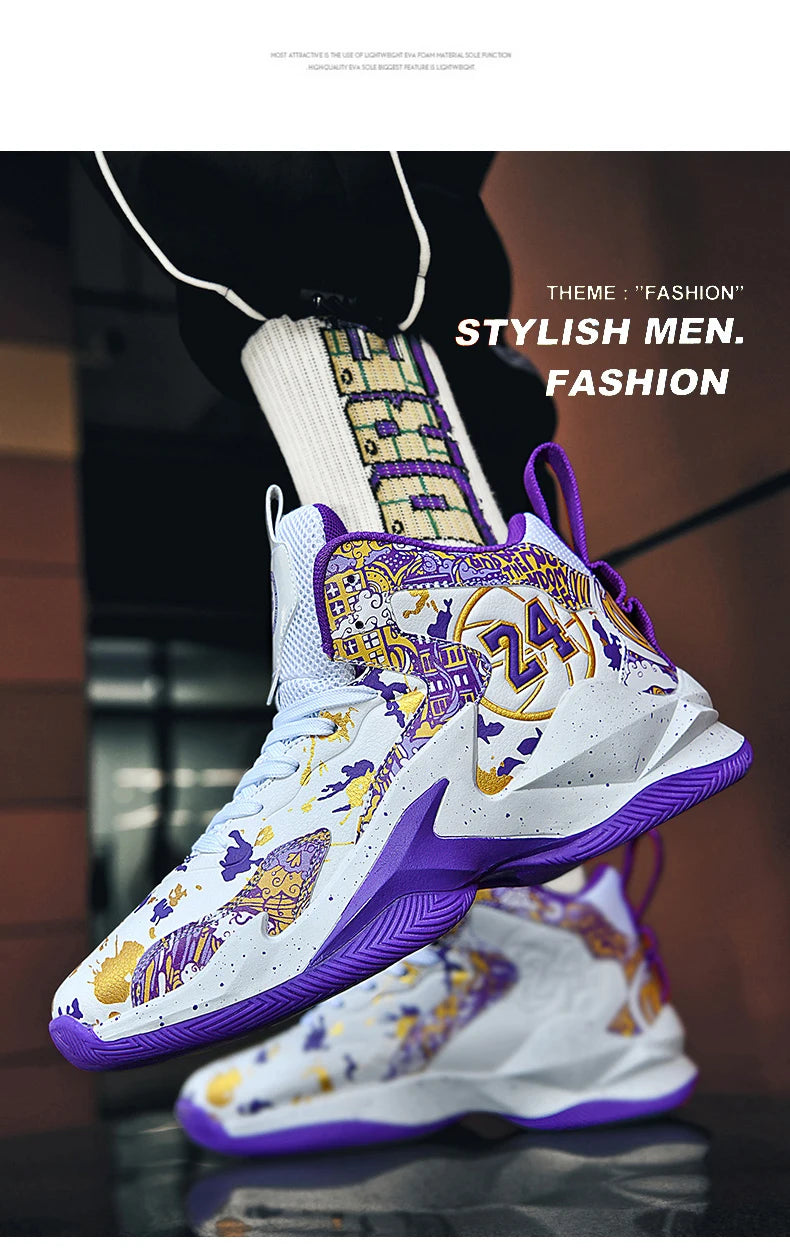 Basketball Shoes No-Slip Breathable Outdoor Shoes Fashion Graffiti Training Shoes