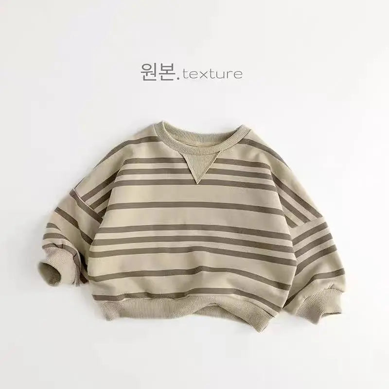 Autumn New Children Casual Striped Sweatshirt Baby Long Sleeve O-neck Tops Boys Girls Loose Sweatshirt Kids Pullover Clothes