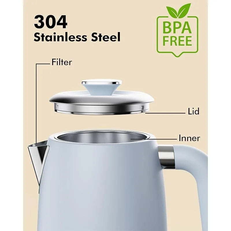 1L Small Electric Kettles Stainless Steel, Portable Travel Mini Hot Water Boiler Heater, Cool Touch Teapot, Auto Shut-Off, Blue