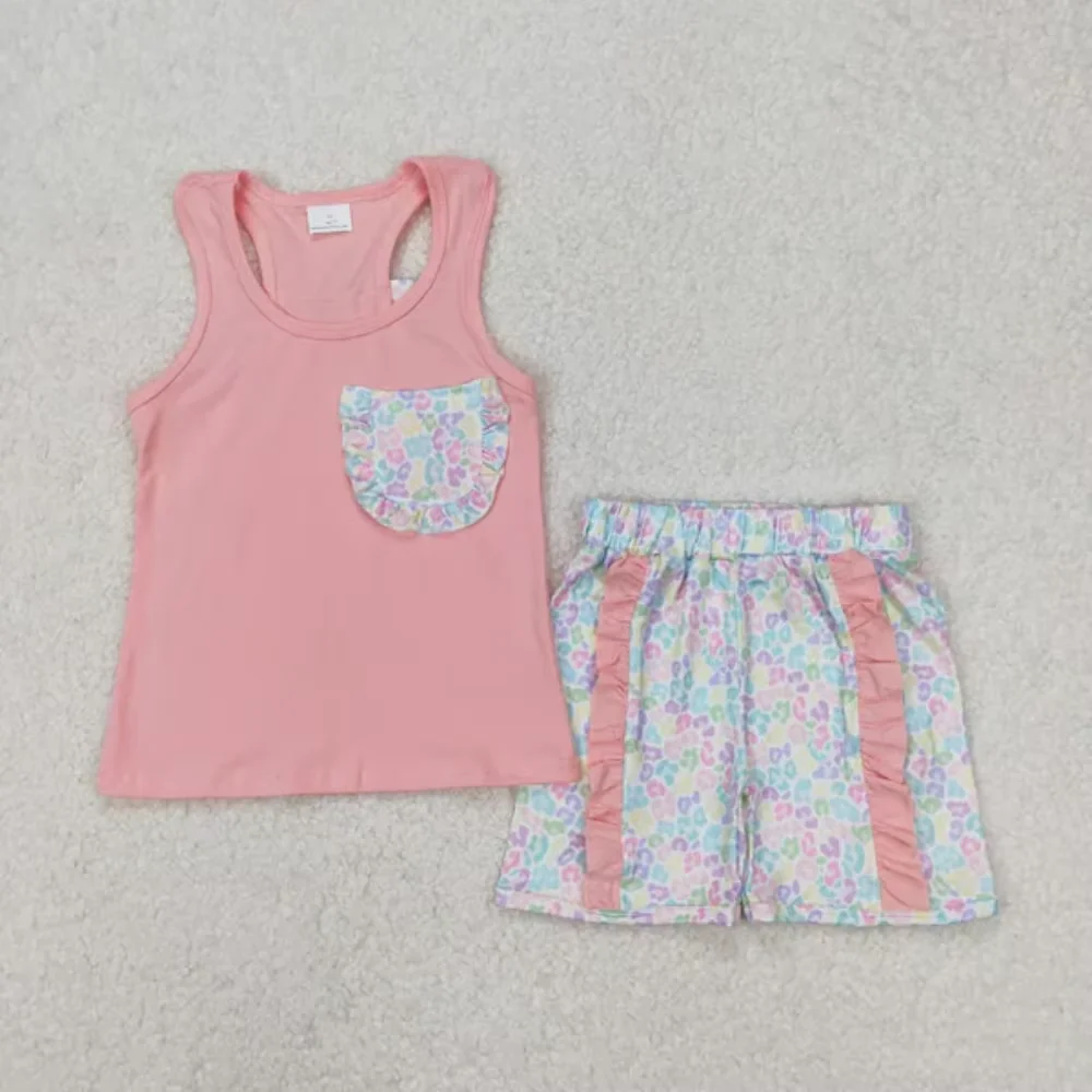 Sleeveless Print Baby Girl Outfit Toddler Girls Clothing Sets Colorful Leopard Kids Two Piece Set