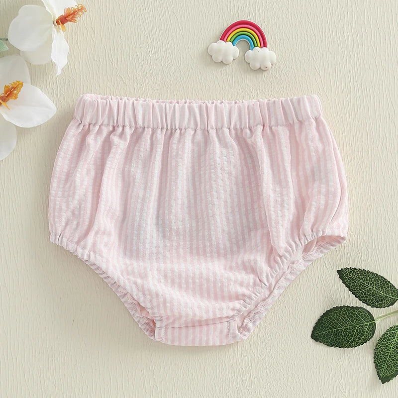 Infant Baby Girls Shorts Elastic Waist Striped Embroidery Letters Summer Shorts Bottoms for Birthday