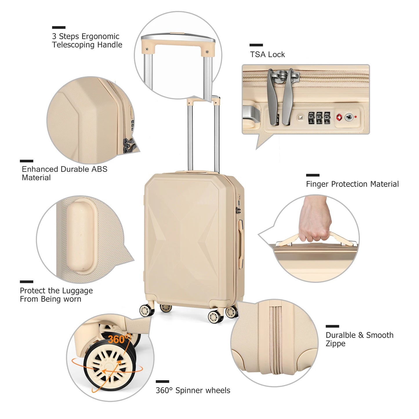 Luggage Set 5Pieces Hard Shell Suitcase Set Family Travel Luggage Suit Business Travel Boarding Luggage With TSA Lock