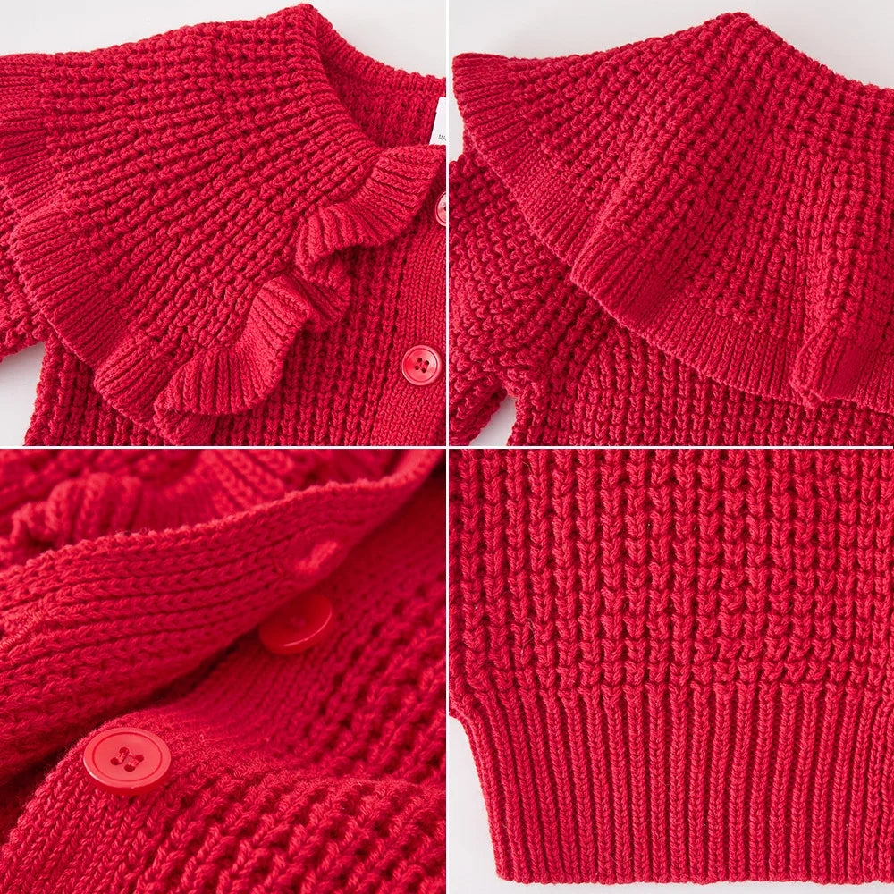 Autumn Winter Babys Girls Sweater Coat 2025 Cotton Solid Turn Down Collar Kids Girls Knitwear Long Sleeve Toddler Girls Cardigan